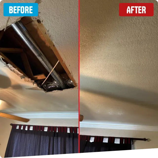 Before and after ceiling drywall repair